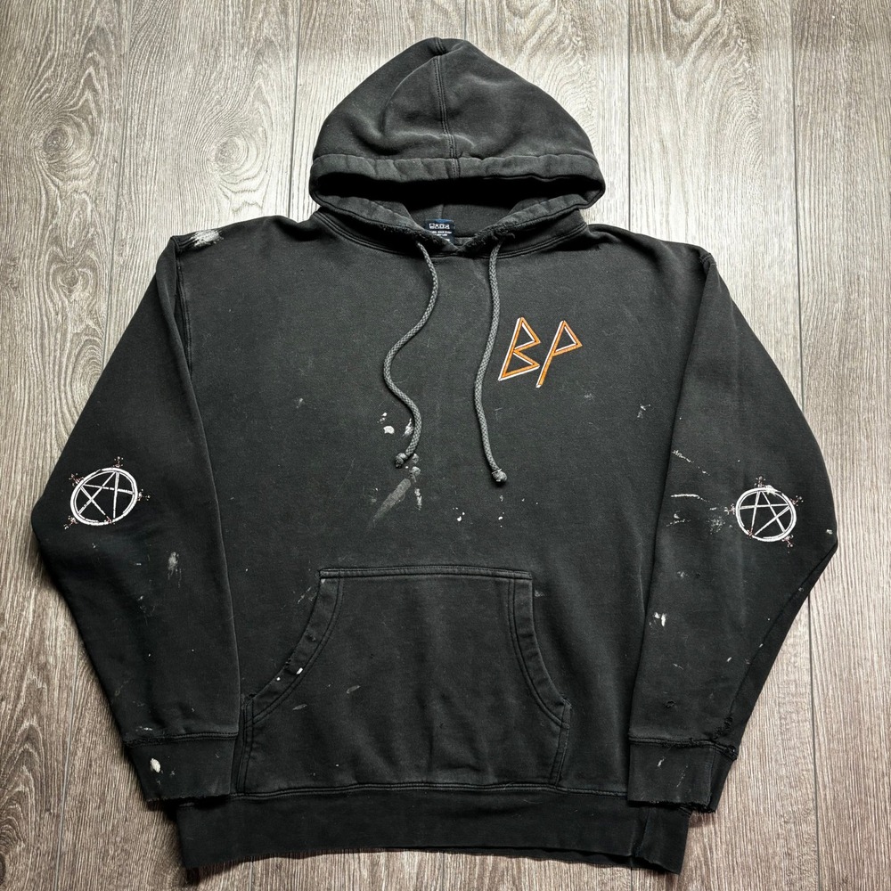Vintage BP Black Painters Medium Distressed Hoodie Y2K Skate Pentagram Mens